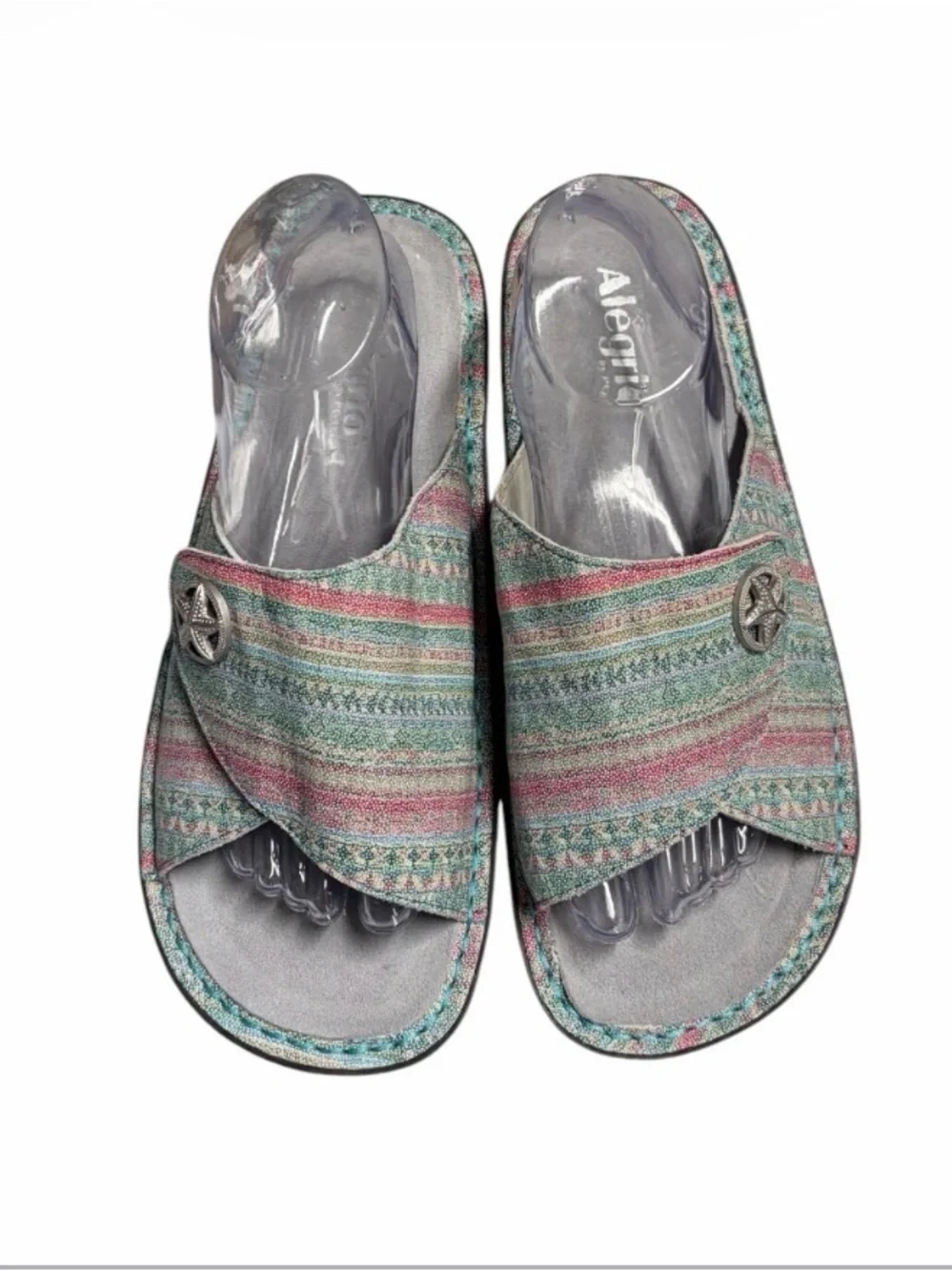 ALEGRIA Kylee Leather Printed Slide Sandals Seascape Starfish EU 41 US 10.5-11 - Picture 4 of 13